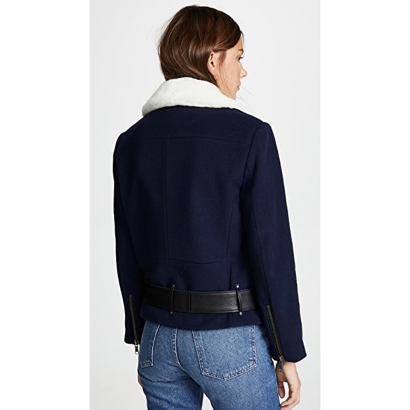 NWT JOIE FAYANA WOOL- LEATHER COZY NAVY MOTO JACKET - Picture 12 of 13